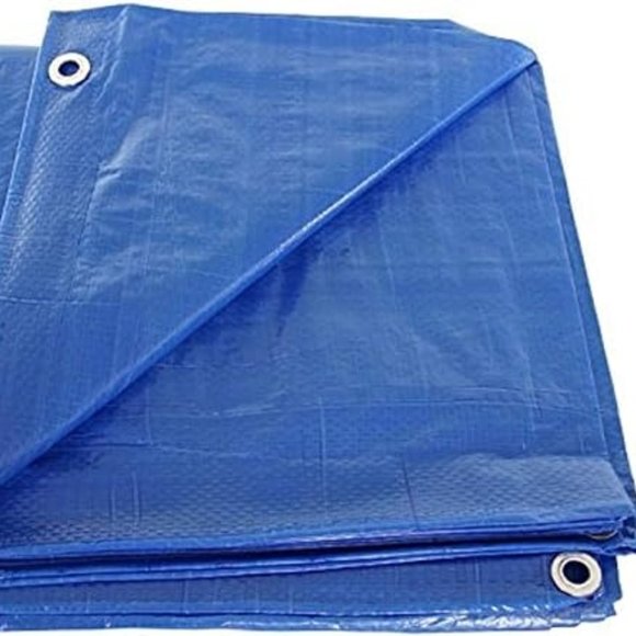 P-LINE Large Blue Tarp Cover –for Secured Tie-Down – 5mil Thick (12ft x 20ft) - Picture 1 of 6